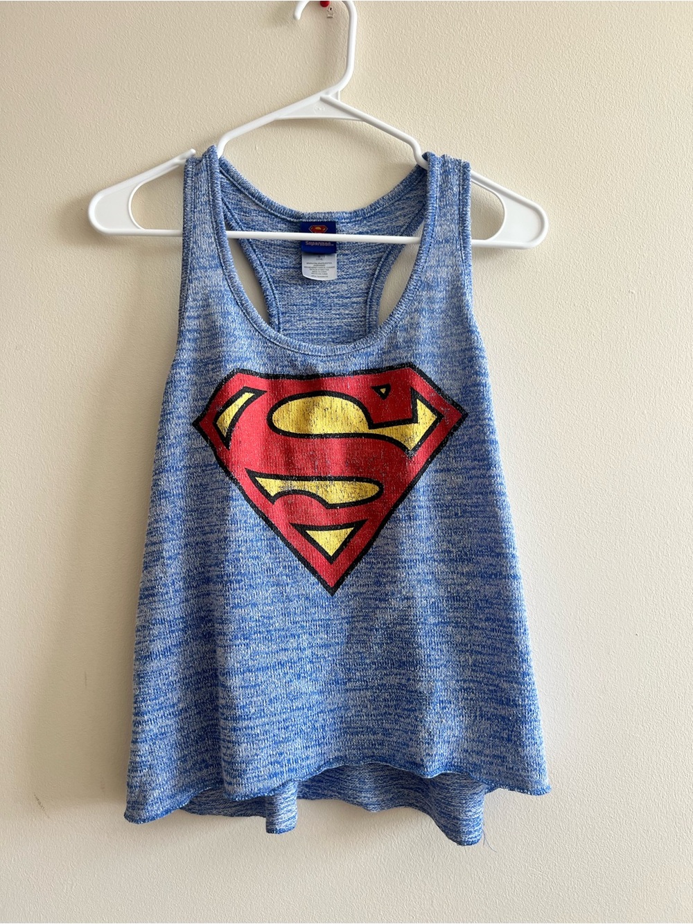DC Comics Blue Heather Racerback Tank with Red & Yellow Superman Shield